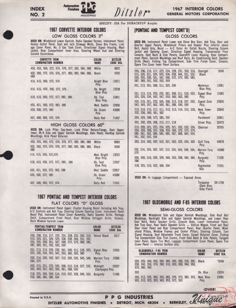 1967 General Motors Paint Charts PPG 3